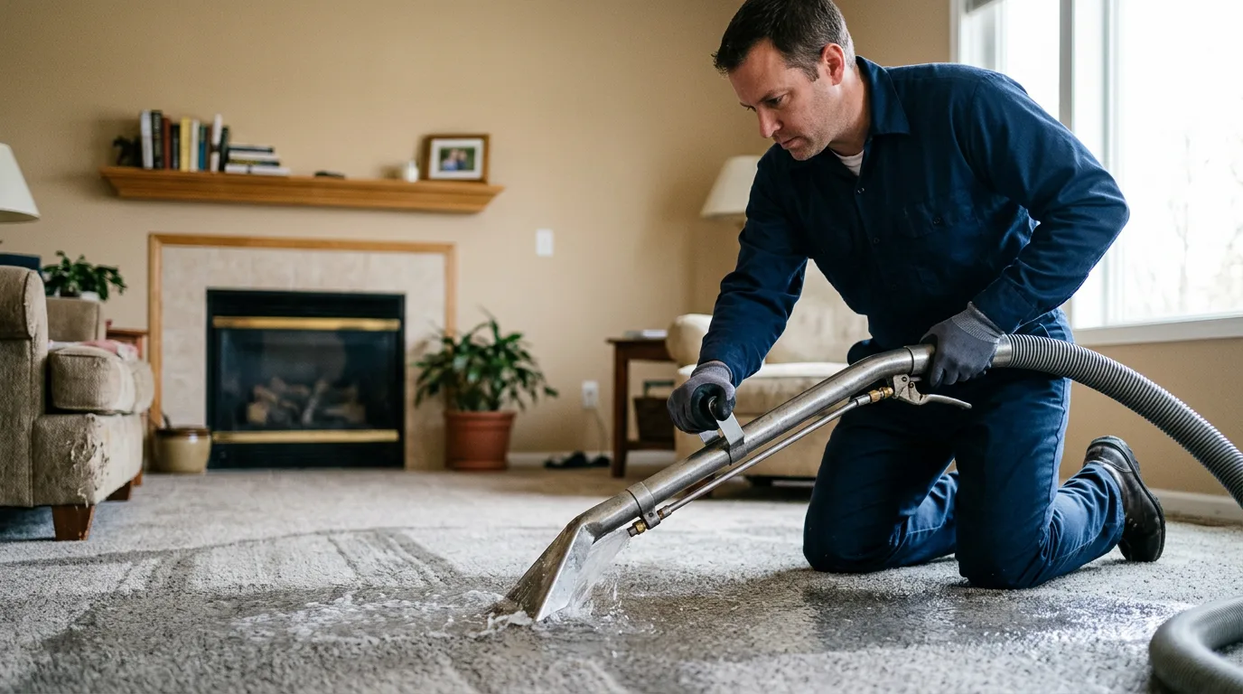 Water damage restoration technician working near Clay Center, KS